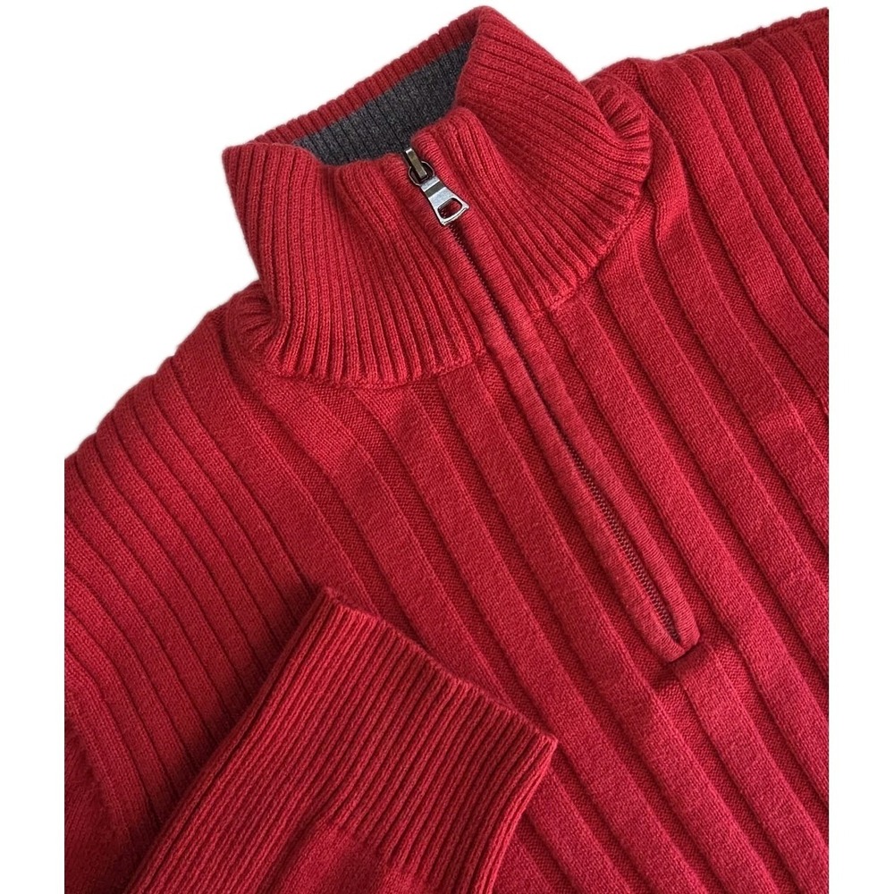 INC International Concepts Sweater Mens L Red Half Zip Mock Neck Ribbed Knit